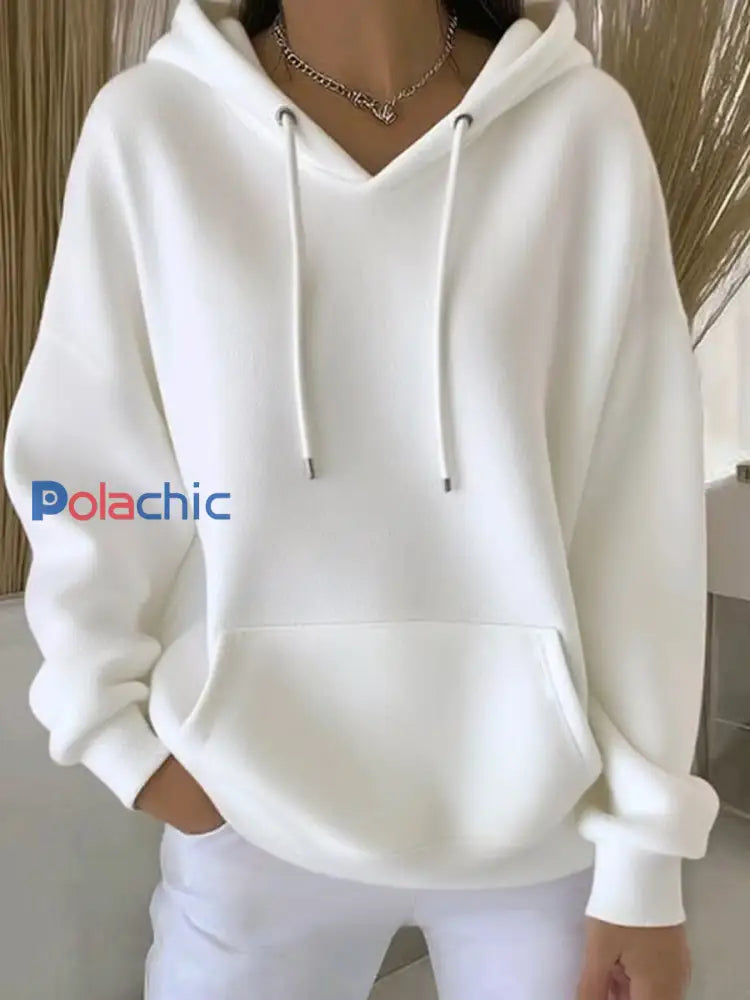 Sweat à capuche décontracté couleur pure pour femmes Blanc / S