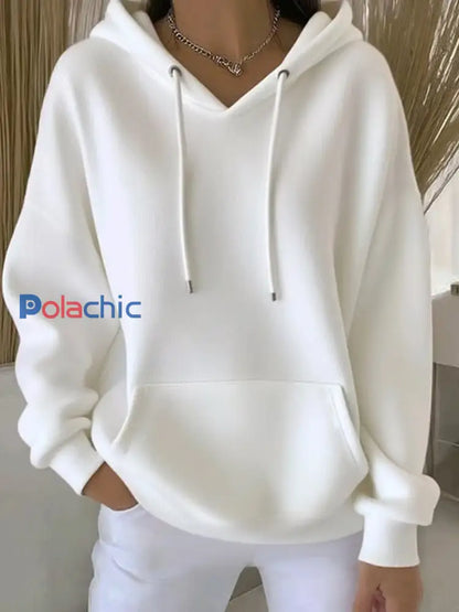 Sweat à capuche décontracté couleur pure pour femmes Blanc / S
