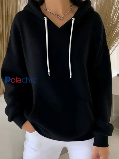 Sweat à capuche décontracté couleur pure pour femmes Noir / S