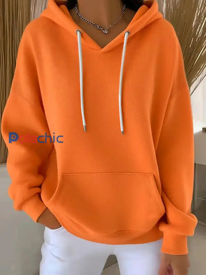 Sweat à capuche décontracté couleur pure pour femmes Orange / S