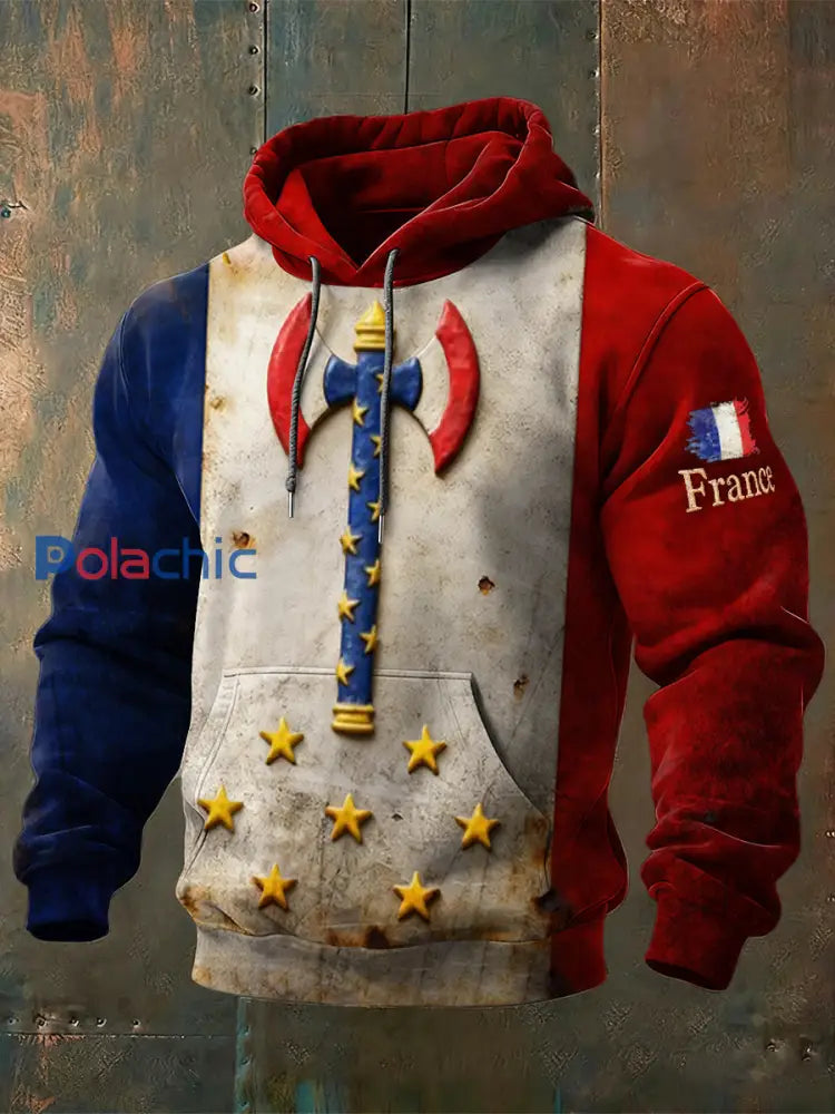 Sweat à capuche décontracté créatif inspiré du vintage français pour hommes Multicolore / S