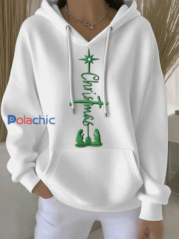 Sweat à Capuche Décontracté Croyance de Noël Imprimé Femme Blanc / S