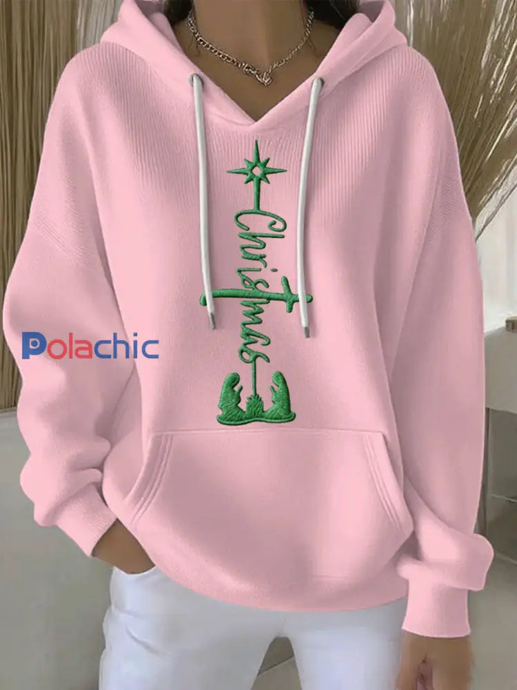 Sweat à Capuche Décontracté Croyance de Noël Imprimé Femme Rose / S