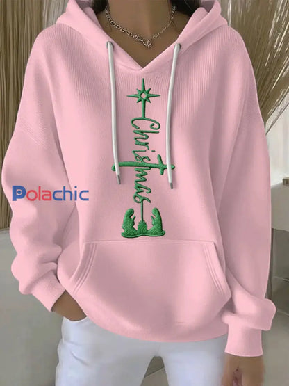 Sweat à Capuche Décontracté Croyance de Noël Imprimé Femme Rose / S