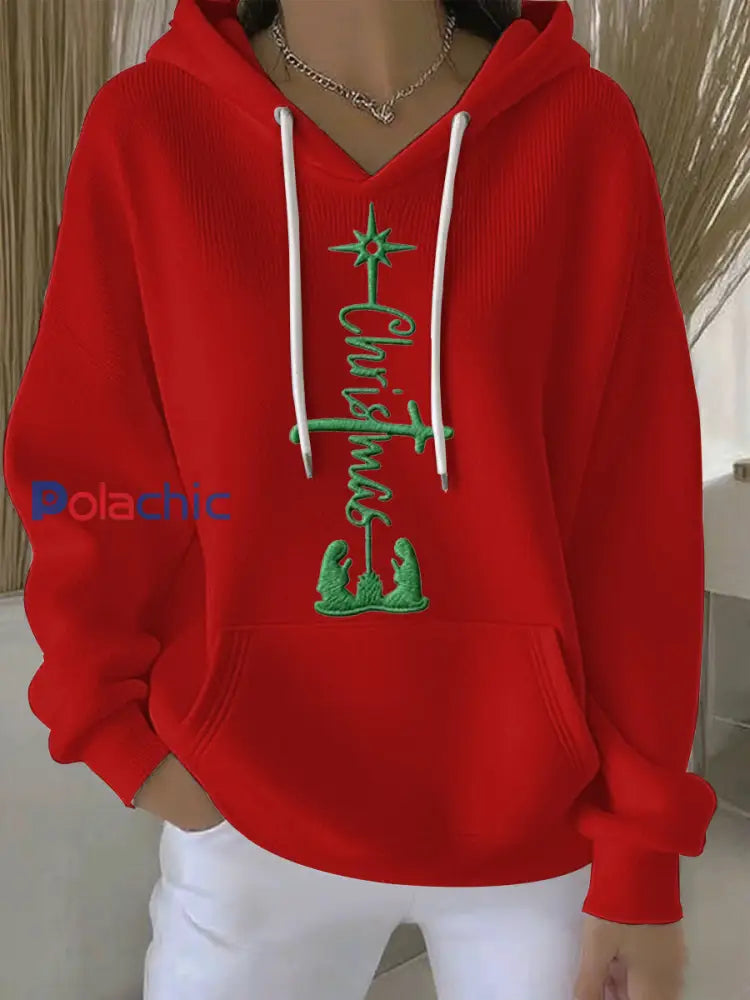 Sweat à Capuche Décontracté Croyance de Noël Imprimé Femme Rouge / S