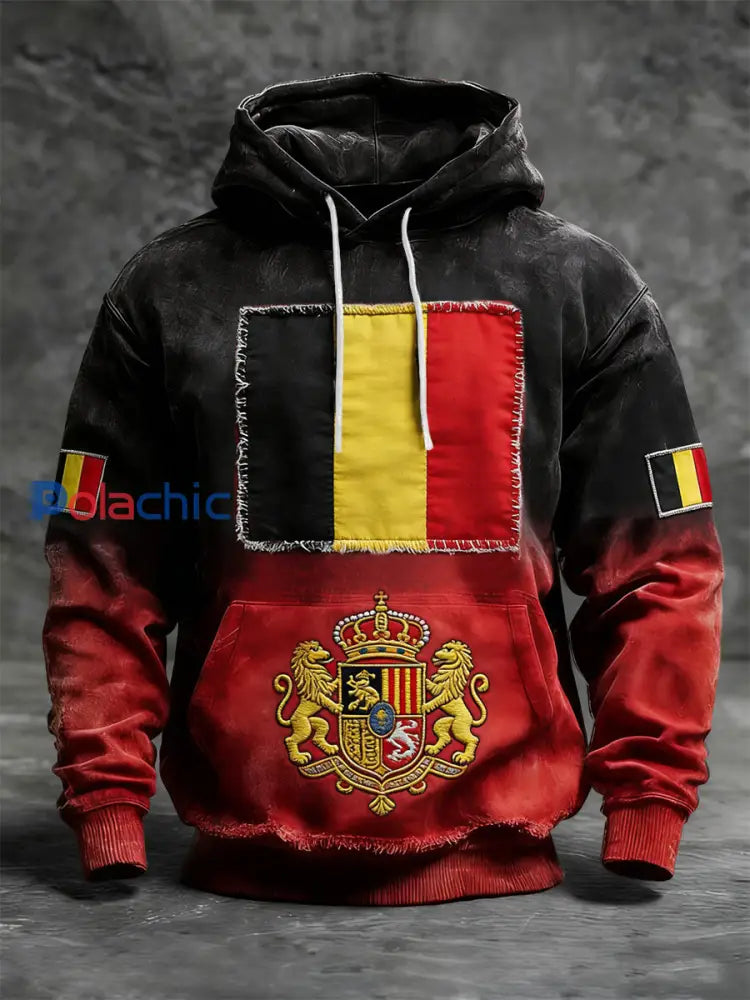 Sweat à Capuche Décontracté Dégradé Drapeau Belge Rétro Multicolore / S