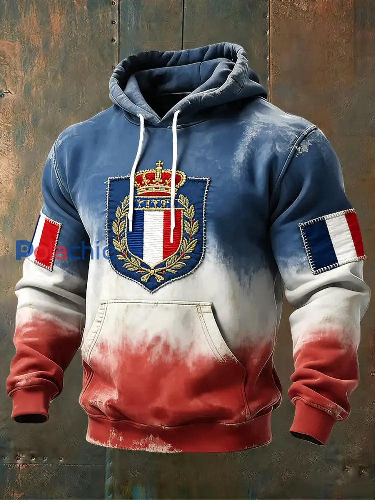 Sweat à Capuche Décontracté Dégradé Drapeau Français Rétro Multicolore / S