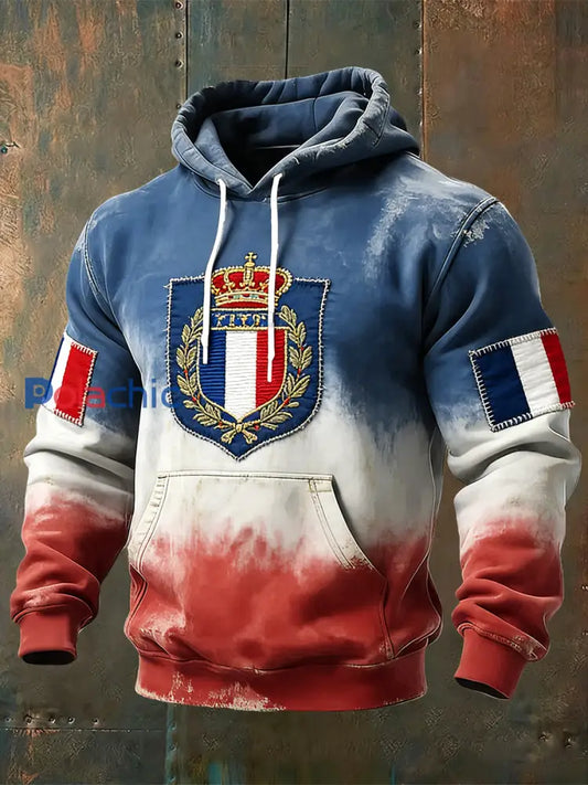 Sweat à Capuche Décontracté Dégradé Drapeau Français Rétro Multicolore / S