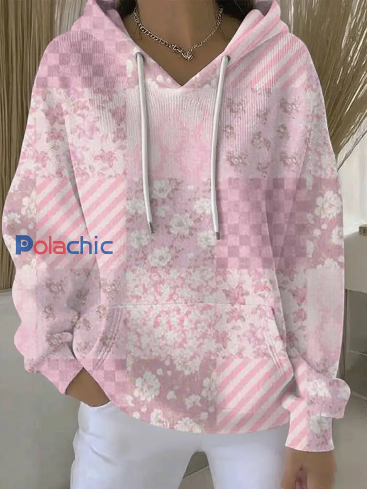 Sweat à Capuche Décontracté Femme Rose Cancer Du Sein Imprimé comme image / S