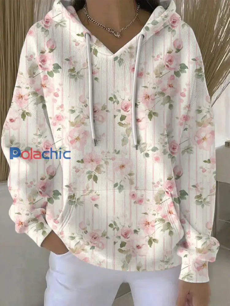 Sweat à Capuche Décontracté Femme Rose Cancer Du Sein Imprimé comme image / S