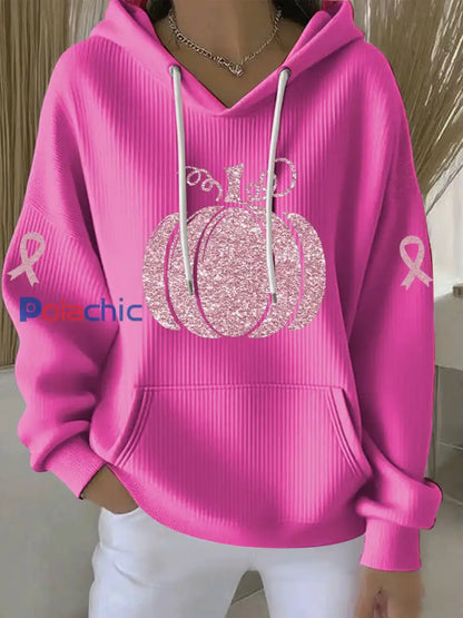 Sweat à Capuche Décontracté Femme Rose Citrouille Imprimé Sensibilisation au Cancer du Sein Rose Rouge / S