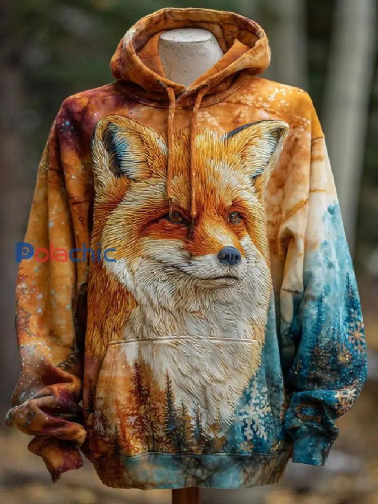 Sweat à capuche décontracté Fox Art Print pour hommes comme image / S