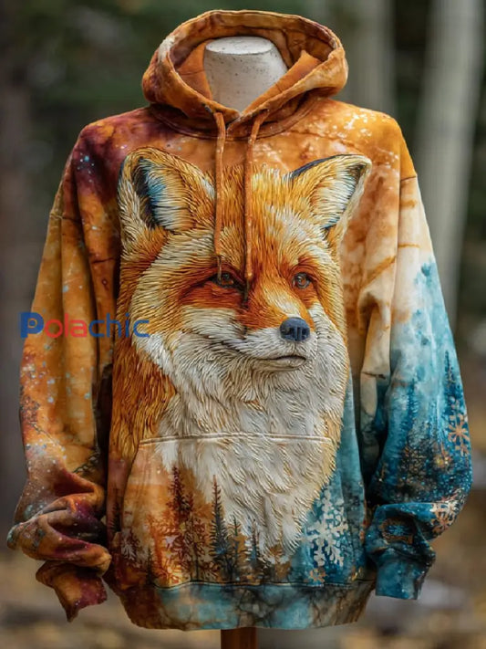 Sweat à capuche décontracté Fox Art Print pour hommes comme image / S