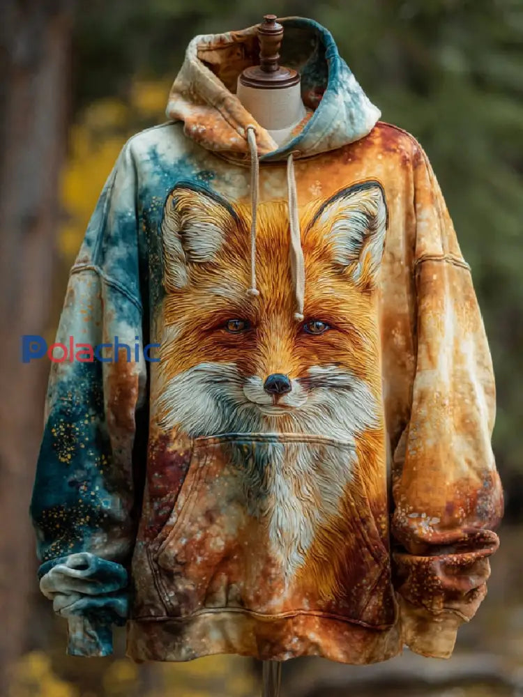 Sweat à capuche décontracté Fox Art Print pour hommes comme image / S