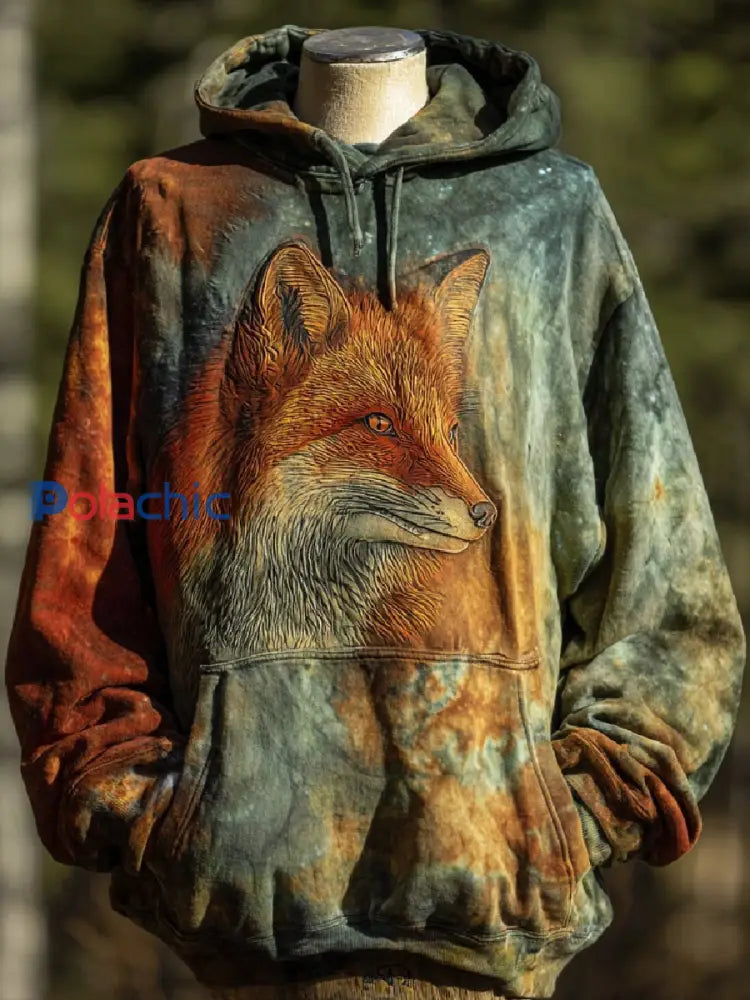 Sweat à capuche décontracté Fox Art Print pour hommes comme image / S