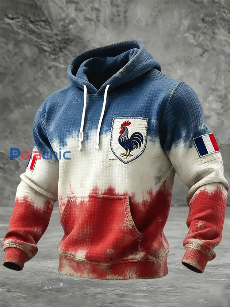 Sweat à Capuche Décontracté Gaufre Dégradé Coq Drapeau Français Rétro Multicolore / S