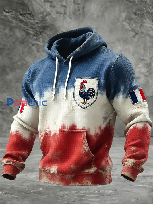 Sweat à Capuche Décontracté Gaufre Dégradé Coq Drapeau Français Rétro Multicolore / S