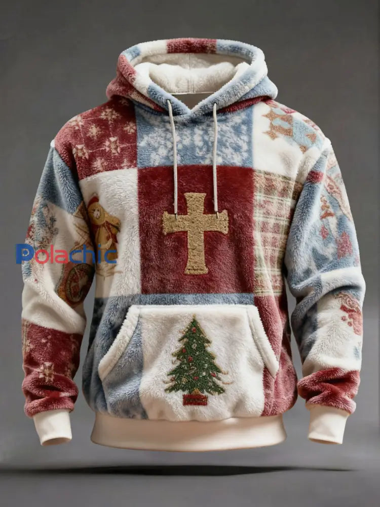 Sweat à capuche décontracté à imprimé croisé de Noël pour hommes comme image / S