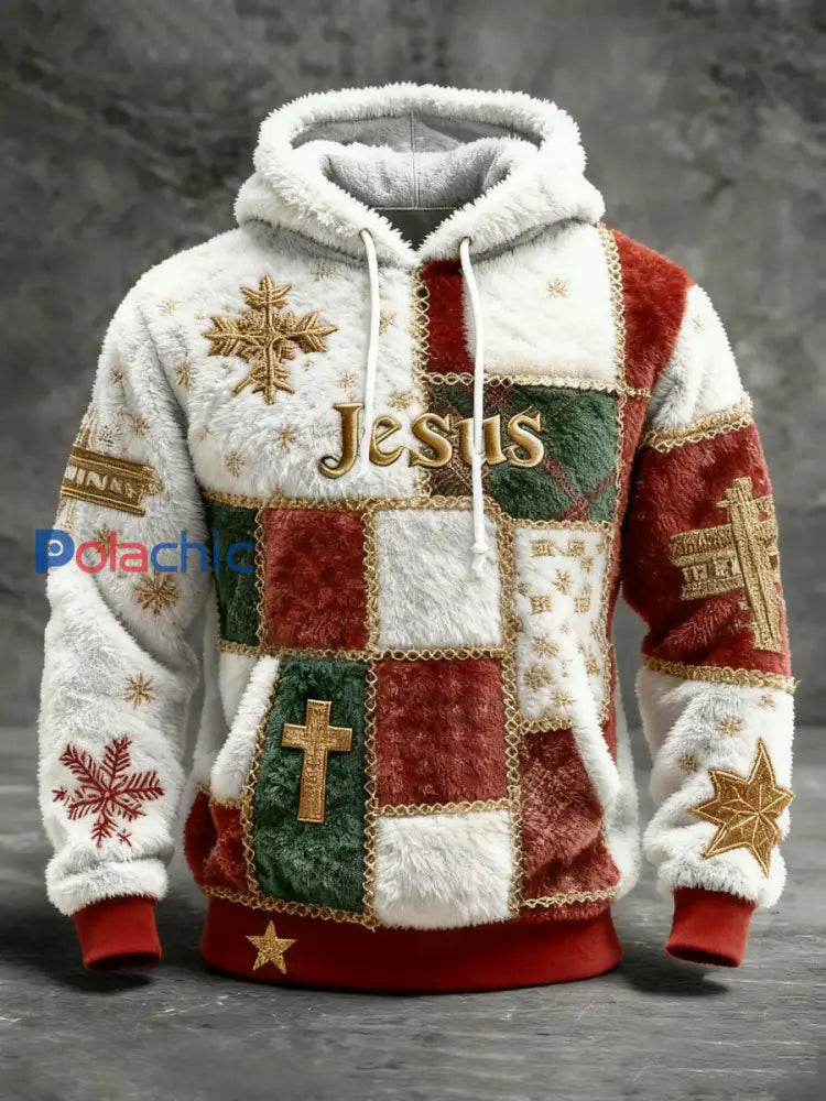 Sweat à capuche décontracté à imprimé croisé de Noël pour hommes comme image / S