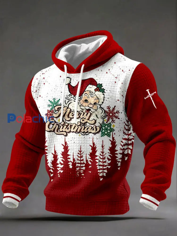 Sweat à capuche décontracté à imprimé croisé de Noël pour hommes Rouge / S