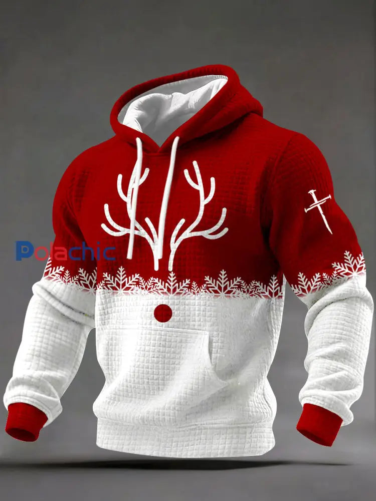 Sweat à capuche décontracté à imprimé croisé de Noël pour hommes Rouge / S