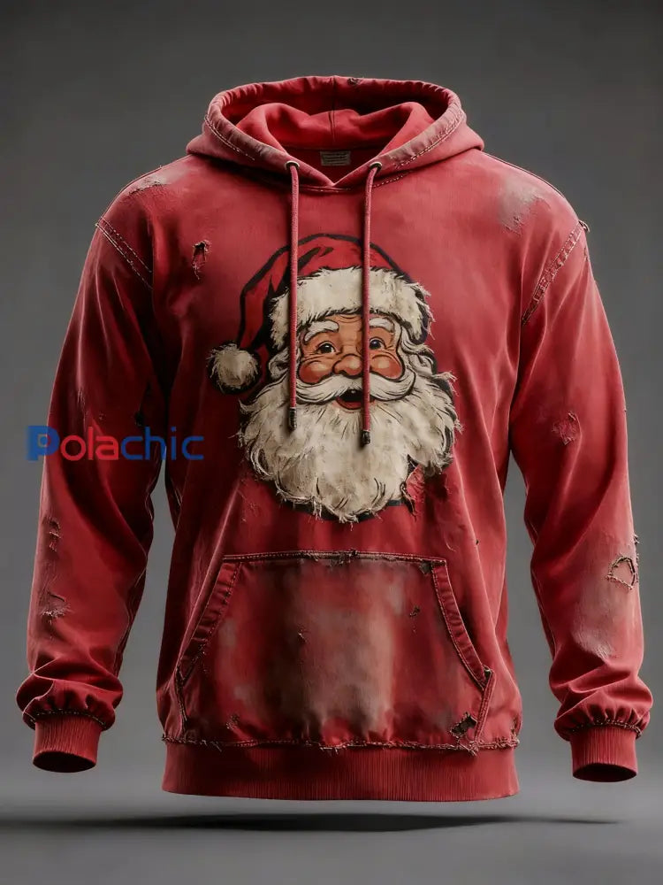 Sweat à capuche décontracté imprimé de Noël pour hommes Rouge / S