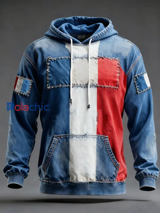 Sweat à capuche décontracté imprimé drapeau français pour hommes comme image / S