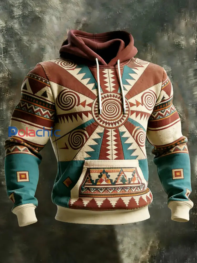 Sweat à capuche décontracté à imprimé ethnique rétro pour hommes comme image / S