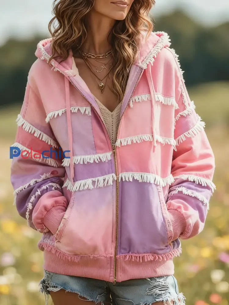 Sweat à capuche décontracté à imprimé floral pour femmes Rose / S