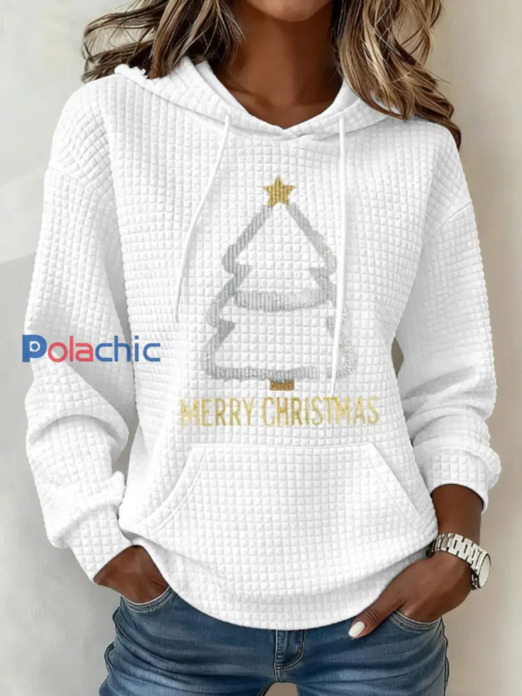Sweat à capuche décontracté à imprimé gaufré pour femmes blanc / S