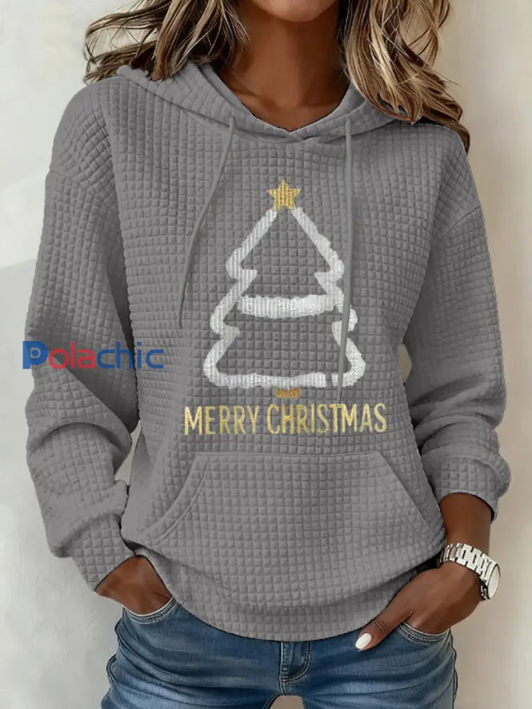 Sweat à capuche décontracté à imprimé gaufré pour femmes gris / S