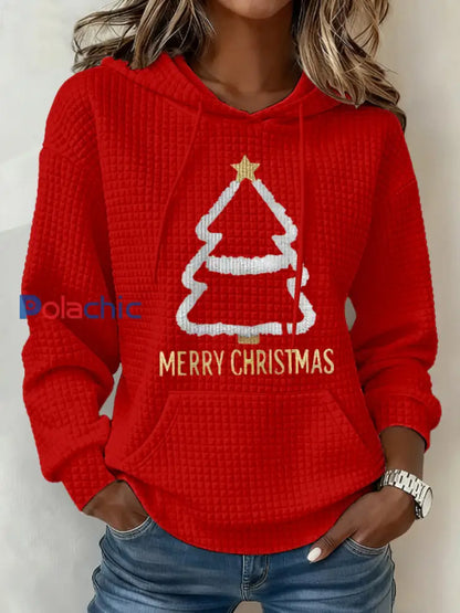 Sweat à capuche décontracté à imprimé gaufré pour femmes rouge / S