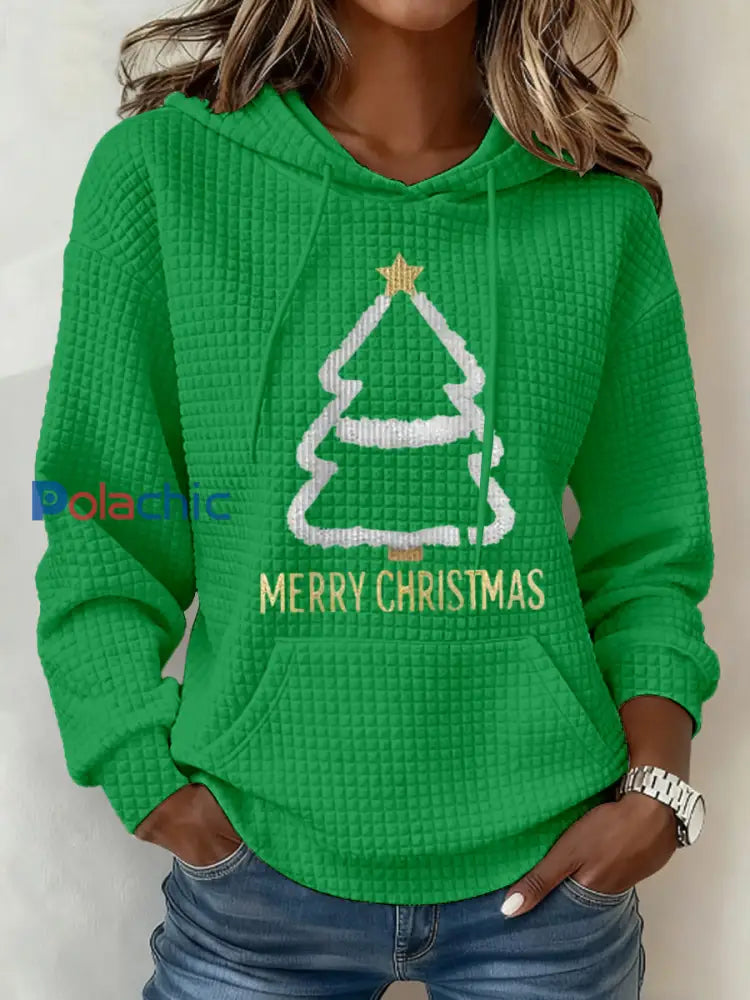 Sweat à capuche décontracté à imprimé gaufré pour femmes vert / S