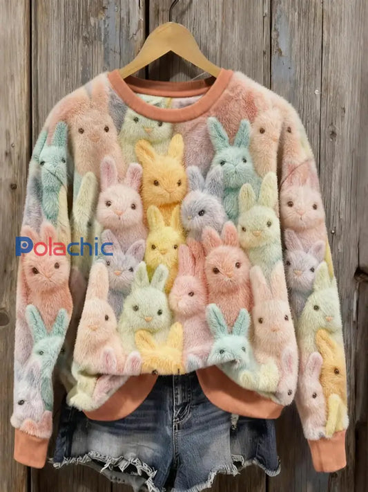 Sweat à capuche décontracté imprimé lapin mignon pour femmes Orange / S