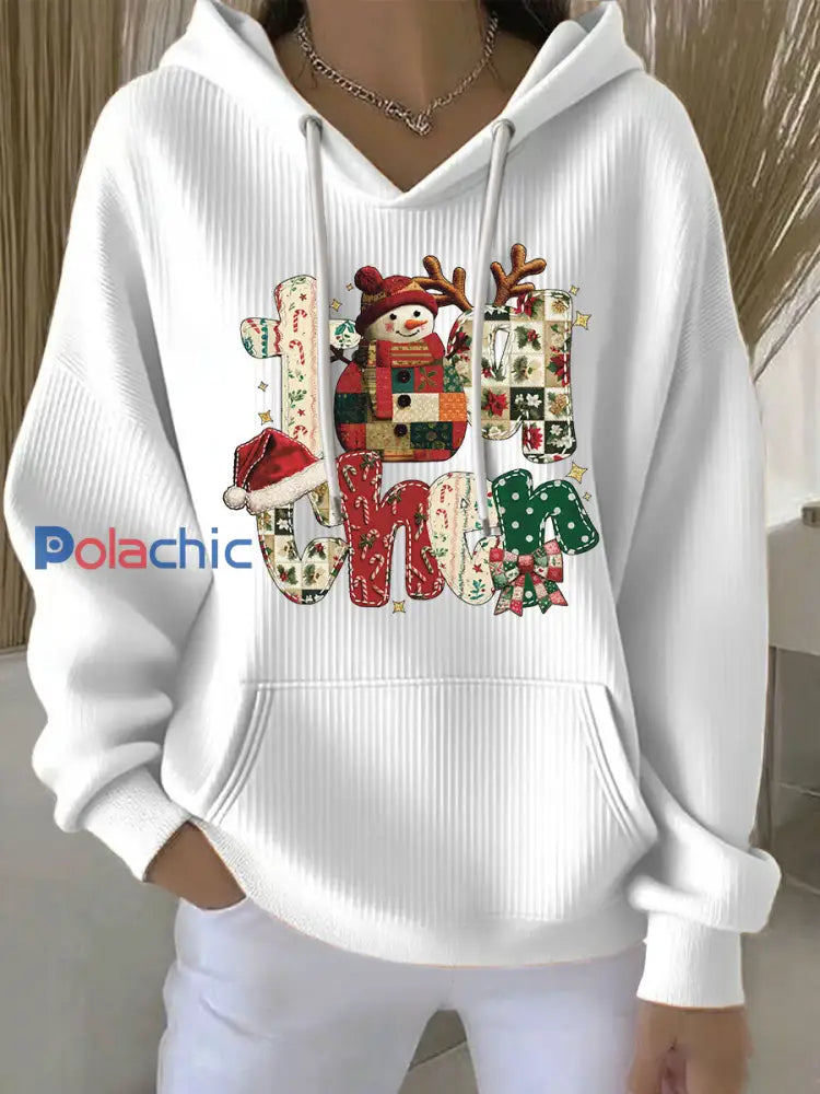 Sweat à capuche décontracté imprimé Noël pour femmes Blanc / S