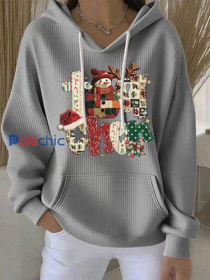 Sweat à capuche décontracté imprimé Noël pour femmes Gris / S