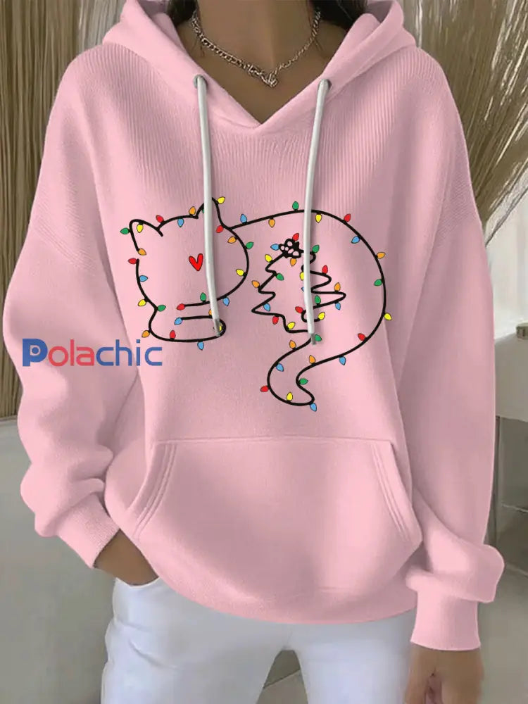 Sweat à capuche décontracté imprimé Noël pour femmes Rose / S