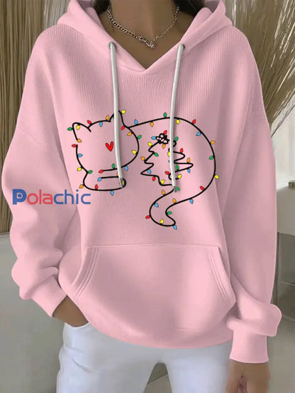 Sweat à capuche décontracté imprimé Noël pour femmes Rose / S