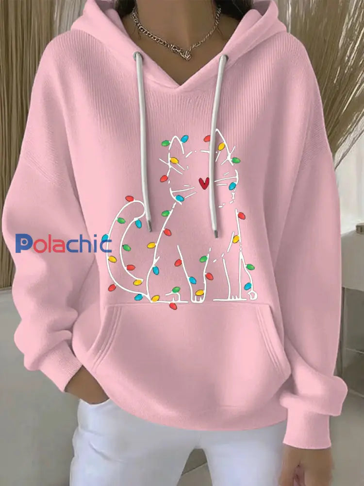 Sweat à capuche décontracté imprimé Noël pour femmes Rose / S