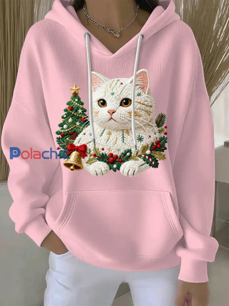 Sweat à capuche décontracté imprimé Noël pour femmes Rose / S