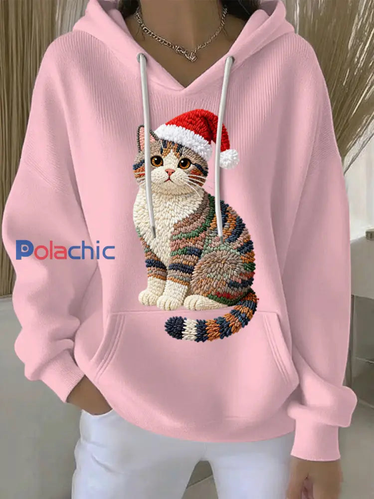 Sweat à capuche décontracté imprimé Noël pour femmes Rose / S