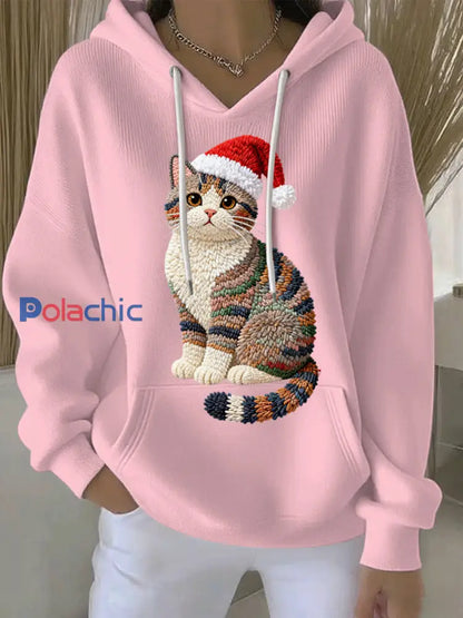 Sweat à capuche décontracté imprimé Noël pour femmes Rose / S