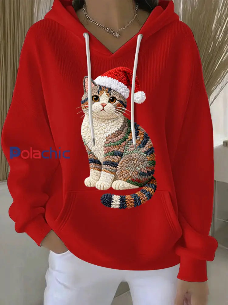 Sweat à capuche décontracté imprimé Noël pour femmes Rouge / S