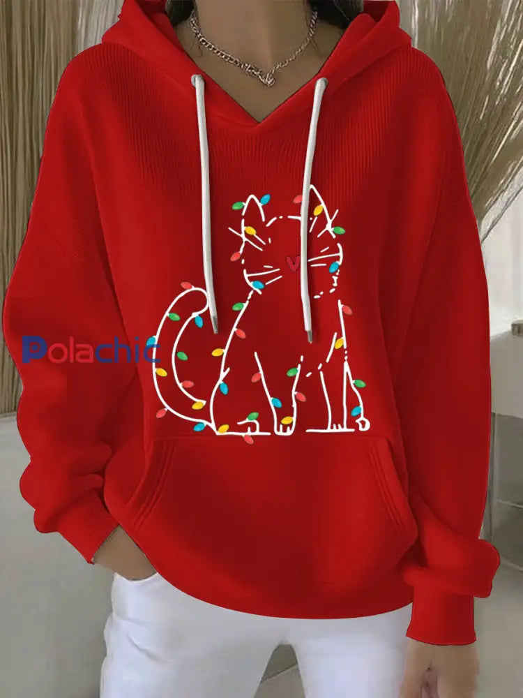 Sweat à capuche décontracté imprimé Noël pour femmes Rouge / S