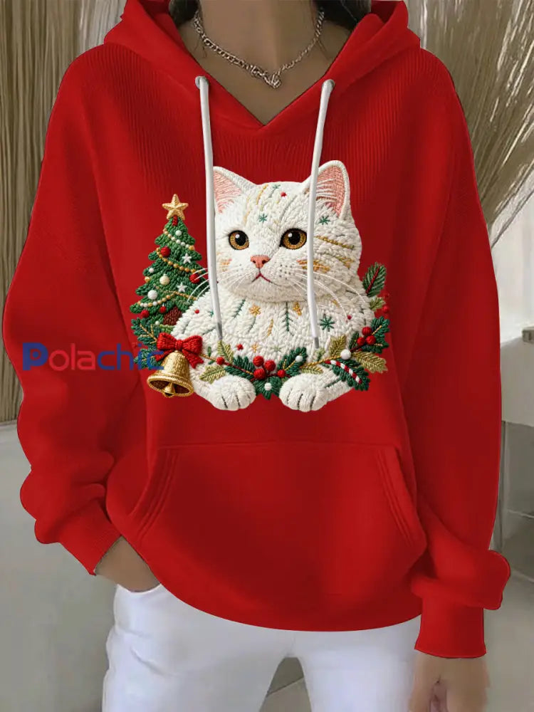 Sweat à capuche décontracté imprimé Noël pour femmes Rouge / S