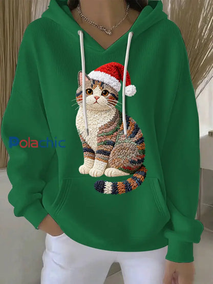 Sweat à capuche décontracté imprimé Noël pour femmes Vert / S