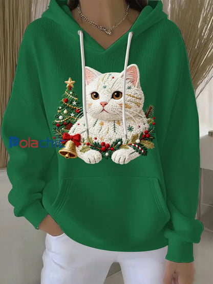 Sweat à capuche décontracté imprimé Noël pour femmes Vert / S