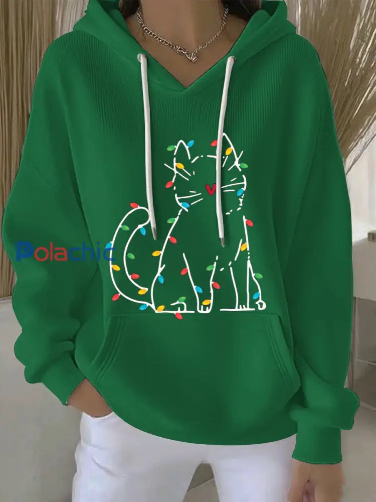 Sweat à capuche décontracté imprimé Noël pour femmes Vert / S