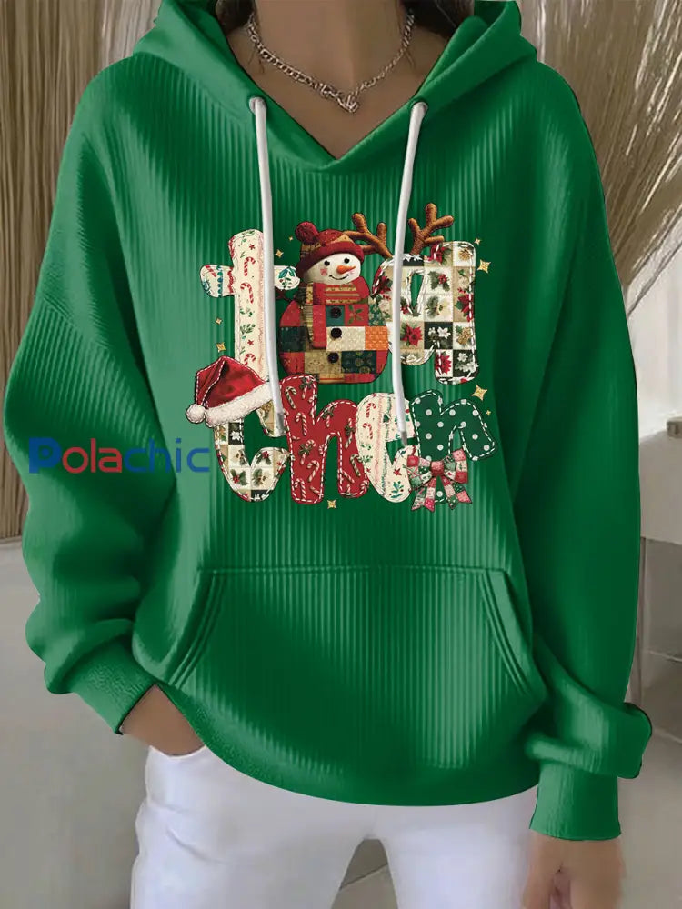 Sweat à capuche décontracté imprimé Noël pour femmes Vert / S