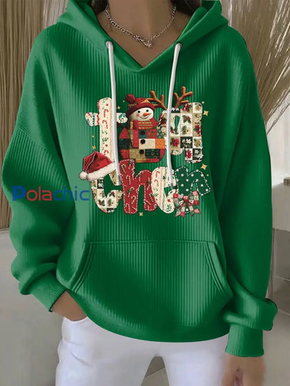 Sweat à capuche décontracté imprimé Noël pour femmes Vert / S